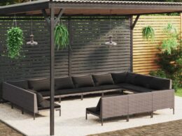 vidaXL 13 Piece Patio Lounge Set with Cushions Poly Rattan Dark Gray