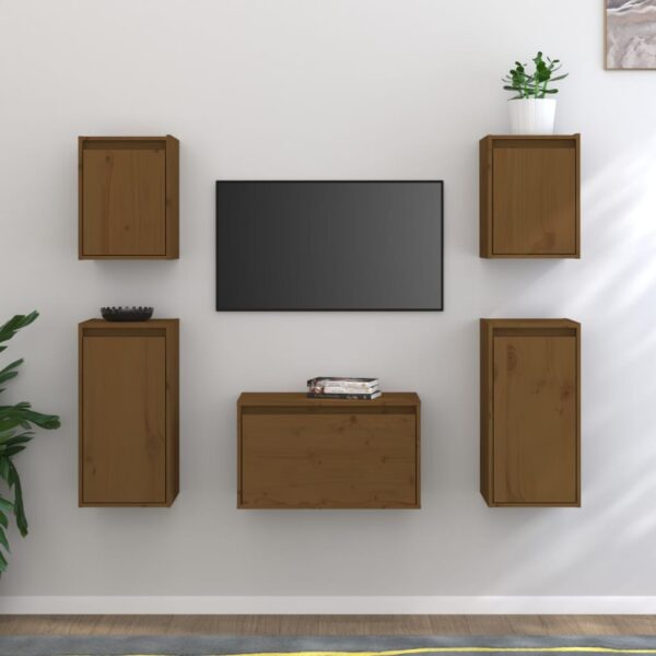 vidaXL TV Stands 5 Pcs Honey Brown Solid Wood Pine