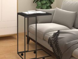 vidaXL Side Table with Wheels Black 15.7"x11.8"x25" Engineered Wood