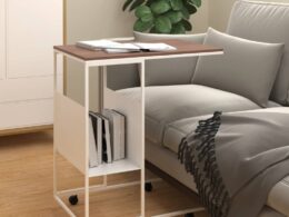vidaXL Side Table with Wheels White 21.7"x14.2"x25" Engineered Wood