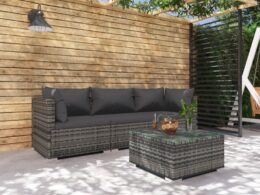 vidaXL Patio Furniture Set 4 Piece with Cushions Poly Rattan Gray