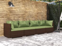 vidaXL Patio Furniture Set 4 Piece with Cushions Poly Rattan Brown