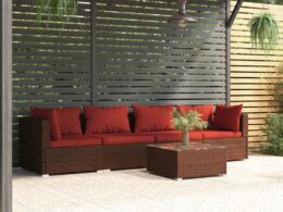vidaXL Patio Furniture Set 5 Piece with Cushions Poly Rattan Brown