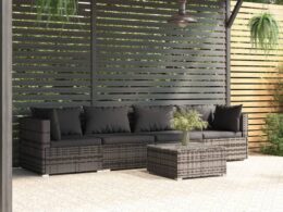 vidaXL Patio Furniture Set 5 Piece with Cushions Poly Rattan Gray