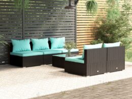 vidaXL 6 Piece Patio Lounge Set with Cushions Poly Rattan Black