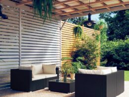 vidaXL 5 Piece Patio Lounge Set with Cushions Poly Rattan Black