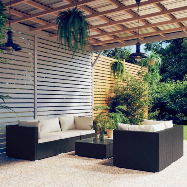 vidaXL 6 Piece Patio Lounge Set with Cushions Poly Rattan Black