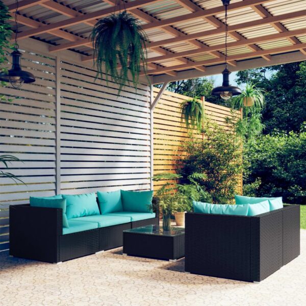 vidaXL 6 Piece Patio Lounge Set with Cushions Poly Rattan Black