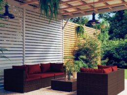 vidaXL 6 Piece Patio Lounge Set with Cushions Poly Rattan Brown