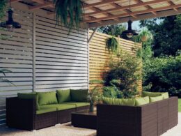 vidaXL 7 Piece Patio Lounge Set with Cushions Poly Rattan Brown