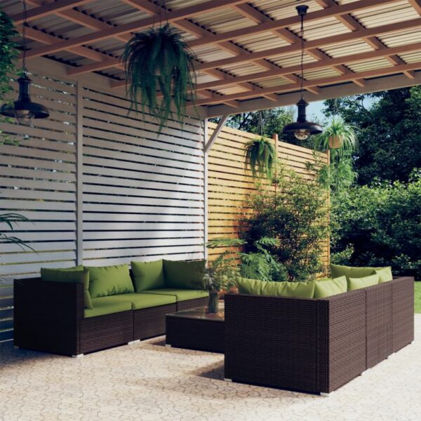 vidaXL 7 Piece Patio Lounge Set with Cushions Poly Rattan Brown