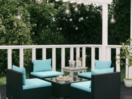 vidaXL 5 Piece Patio Lounge Set with Cushions Poly Rattan Black