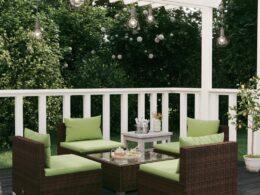 vidaXL 5 Piece Patio Lounge Set with Cushions Poly Rattan Brown