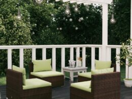 vidaXL 4 Piece Patio Lounge Set with Cushions Poly Rattan Brown