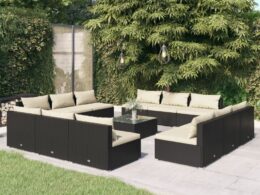 vidaXL 13 Piece Patio Lounge Set with Cushions Poly Rattan Black