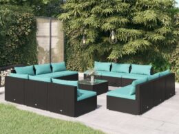 vidaXL 13 Piece Patio Lounge Set with Cushions Poly Rattan Black
