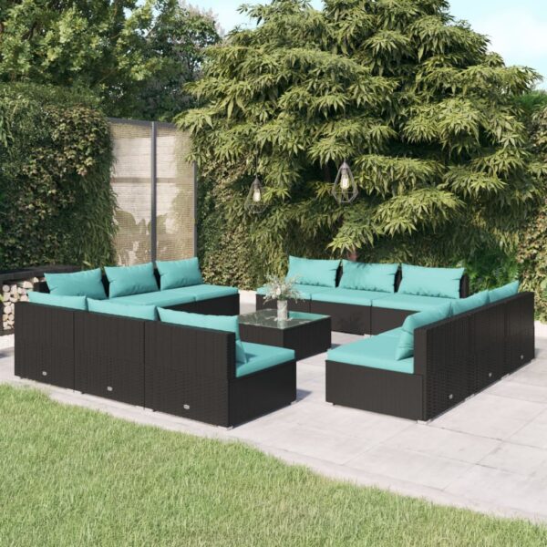 vidaXL 13 Piece Patio Lounge Set with Cushions Poly Rattan Black