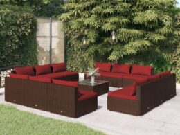 vidaXL 13 Piece Patio Lounge Set with Cushions Poly Rattan Brown