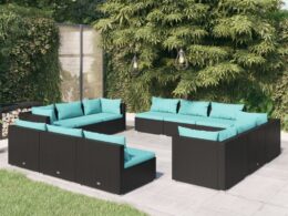vidaXL 12 Piece Patio Lounge Set with Cushions Poly Rattan Black