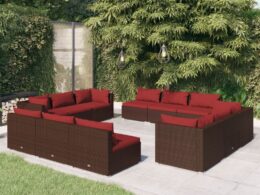 vidaXL 12 Piece Patio Lounge Set with Cushions Poly Rattan Brown