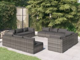 vidaXL 12 Piece Patio Lounge Set with Cushions Poly Rattan Gray