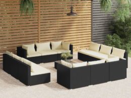 vidaXL 13 Piece Patio Lounge Set with Cushions Poly Rattan Black