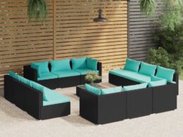 vidaXL 13 Piece Patio Lounge Set with Cushions Poly Rattan Black