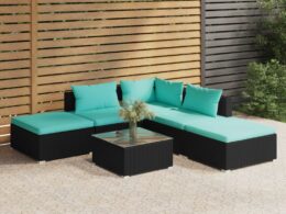 vidaXL 6 Piece Patio Lounge Set with Cushions Poly Rattan Black
