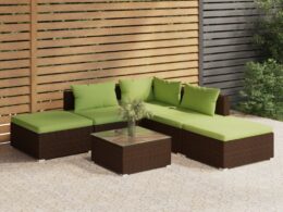 vidaXL 6 Piece Patio Lounge Set with Cushions Poly Rattan Brown