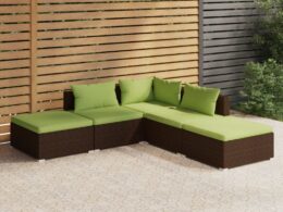 vidaXL 5 Piece Patio Lounge Set with Cushions Poly Rattan Brown