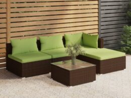 vidaXL 5 Piece Patio Lounge Set with Cushions Poly Rattan Brown