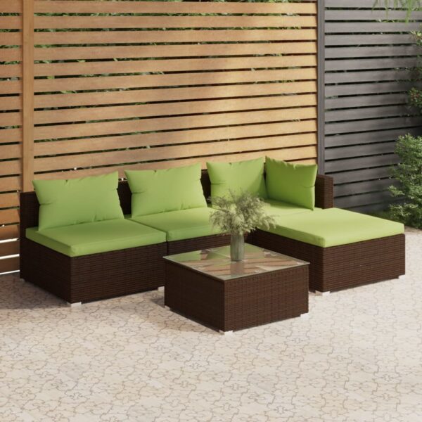 vidaXL 5 Piece Patio Lounge Set with Cushions Poly Rattan Brown