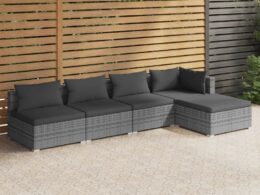 vidaXL 5 Piece Garden Lounge Set with Cushions Poly Rattan Gray