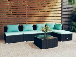 vidaXL 6 Piece Patio Lounge Set with Cushions Poly Rattan Black