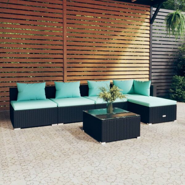 vidaXL 6 Piece Patio Lounge Set with Cushions Poly Rattan Black