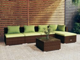 vidaXL 6 Piece Patio Lounge Set with Cushions Poly Rattan Brown