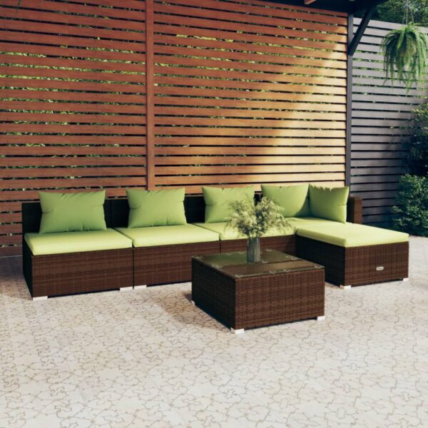 vidaXL 6 Piece Patio Lounge Set with Cushions Poly Rattan Brown