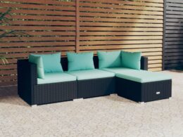 vidaXL 4 Piece Patio Lounge Set with Cushions Poly Rattan Black