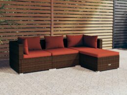 vidaXL 4 Piece Patio Lounge Set with Cushions Poly Rattan Brown