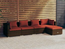 vidaXL 5 Piece Patio Lounge Set with Cushions Poly Rattan Brown
