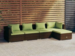 vidaXL 5 Piece Patio Lounge Set with Cushions Poly Rattan Brown