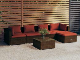 vidaXL 6 Piece Patio Lounge Set with Cushions Poly Rattan Brown