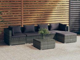 vidaXL 6 Piece Patio Lounge Set with Cushions Poly Rattan Gray