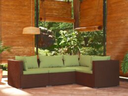 vidaXL 4 Piece Patio Lounge Set with Cushions Poly Rattan Brown