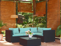 vidaXL 5 Piece Patio Lounge Set with Cushions Poly Rattan Black