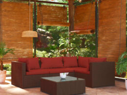vidaXL 5 Piece Patio Lounge Set with Cushions Poly Rattan Brown