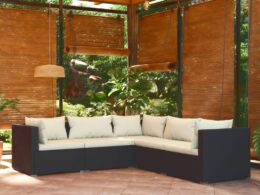 vidaXL 5 Piece Patio Lounge Set with Cushions Poly Rattan Black