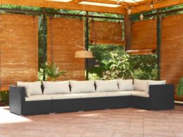 vidaXL 6 Piece Patio Lounge Set with Cushions Poly Rattan Black