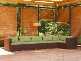 vidaXL 6 Piece Patio Lounge Set with Cushions Poly Rattan Brown