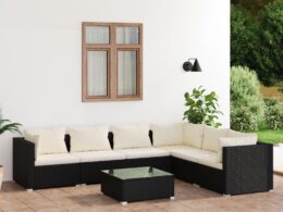 vidaXL 7 Piece Patio Lounge Set with Cushions Poly Rattan Black